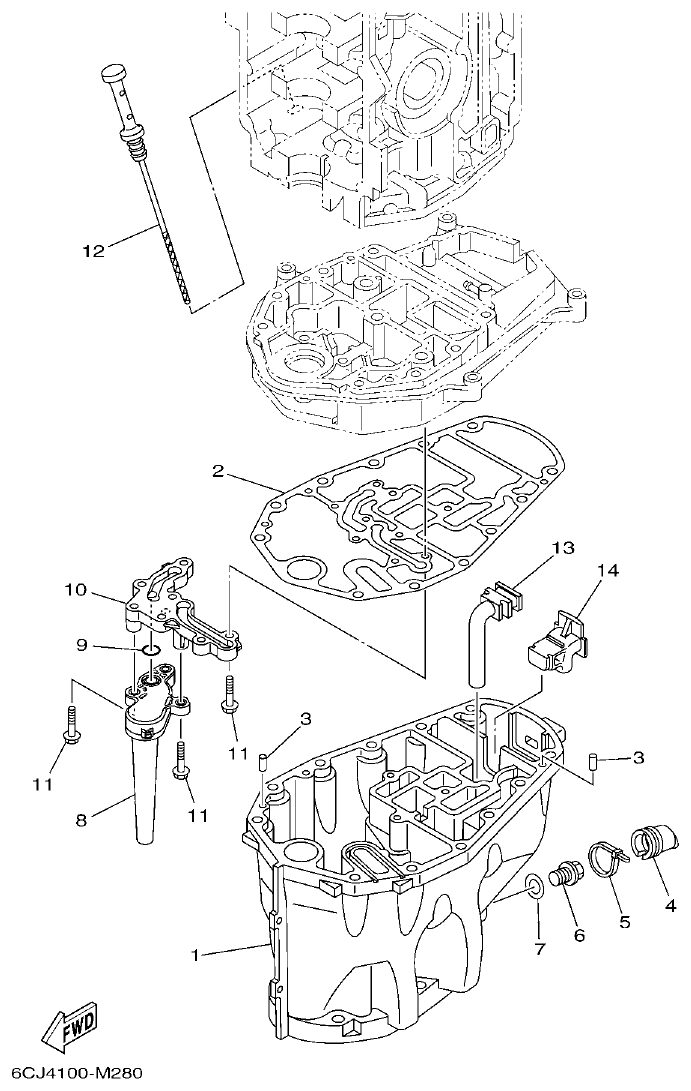 Yamaha F70AET OIL PAN parts diagram